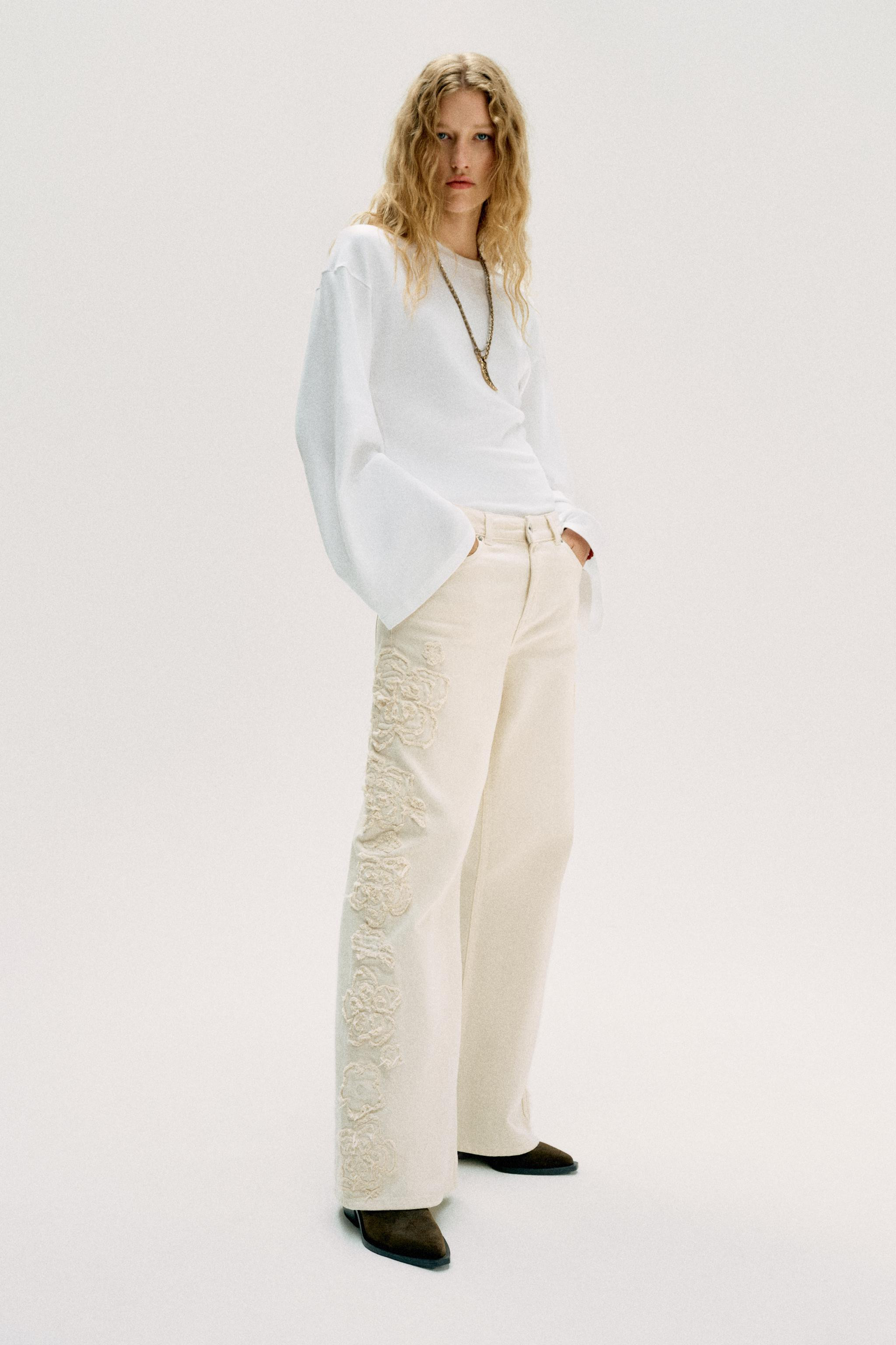 Z1975 MID-RISE WIDE-LEG STRUCTURED FLORAL JEANS | Zara US