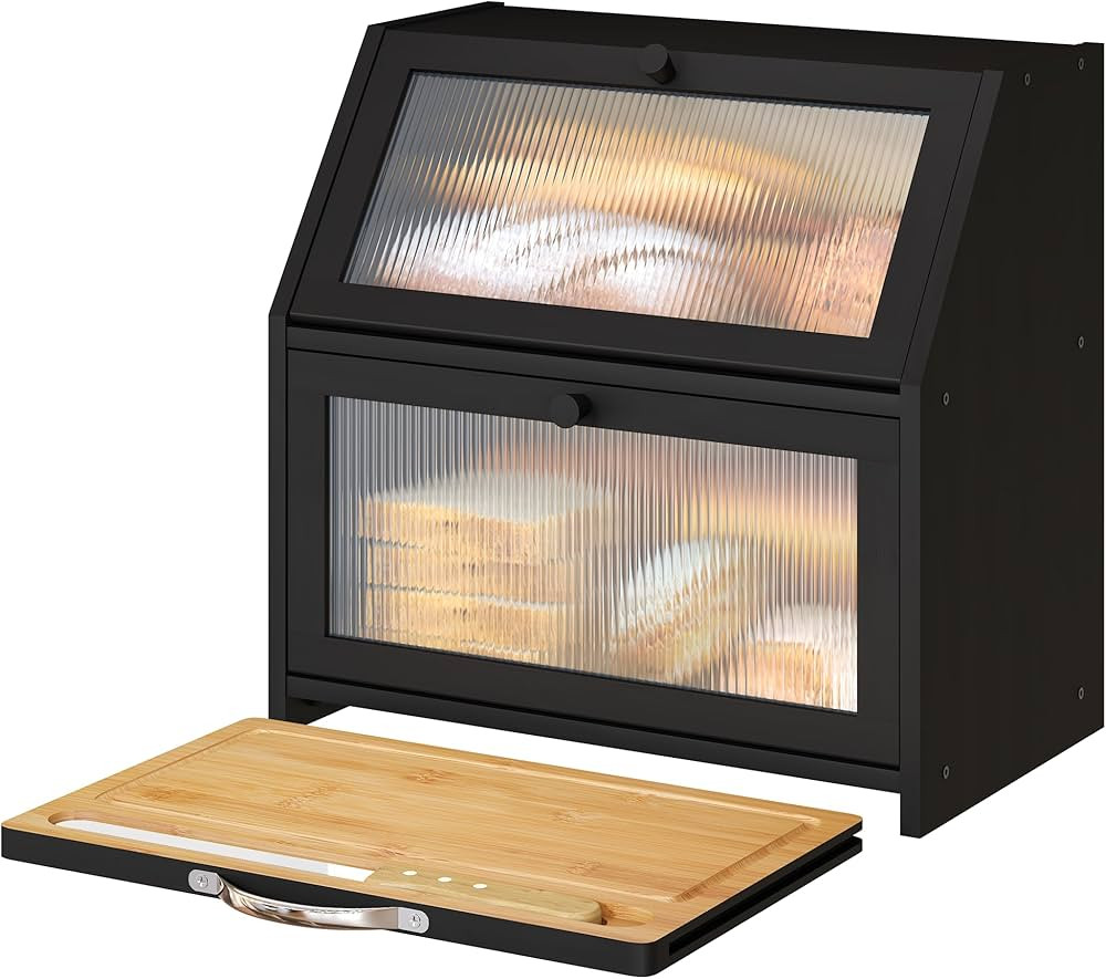 Extra Large Bread Box with Cutting Board Bamboo Wood Bread Box for Kitchen Counter, Double Layer ... | Amazon (US)