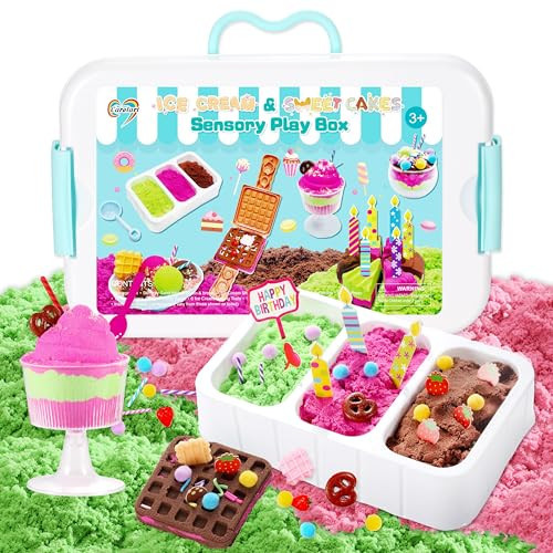 Carolart Ice Cream and Sweet Cakes Sensory Playbox for Kids,Kids Play Sand Kit, Ice Cream Shop with Sensory Sand,Ice Cream Treats Playset,Beach Toy Birthday Gift for Girls Boys 3 4 5 6 Years Old | Amazon (US)