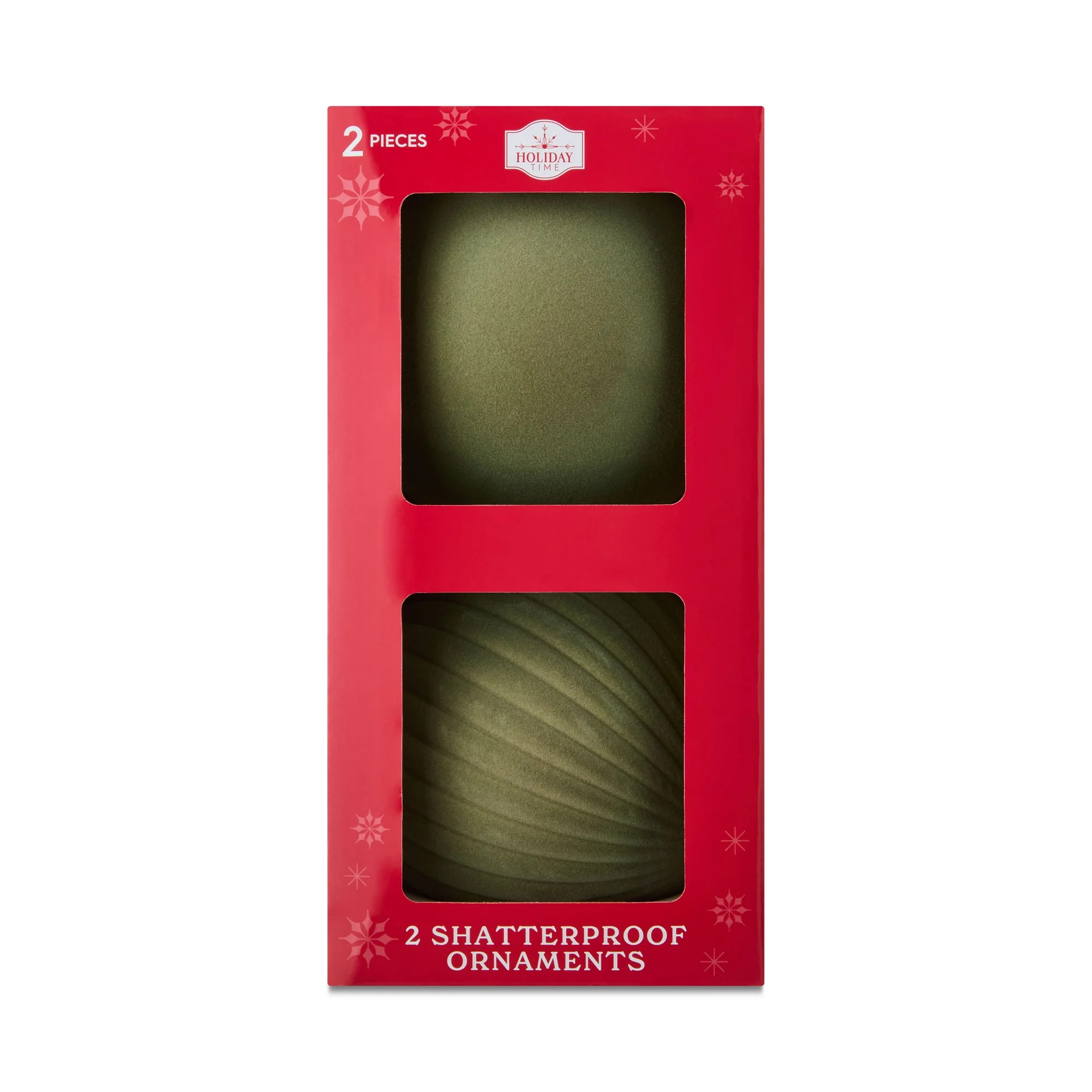 Light Green Flocked Jumbo Shatterproof Christmas Ornament, 5.9", 2 Count, by Holiday Time | Walmart (US)