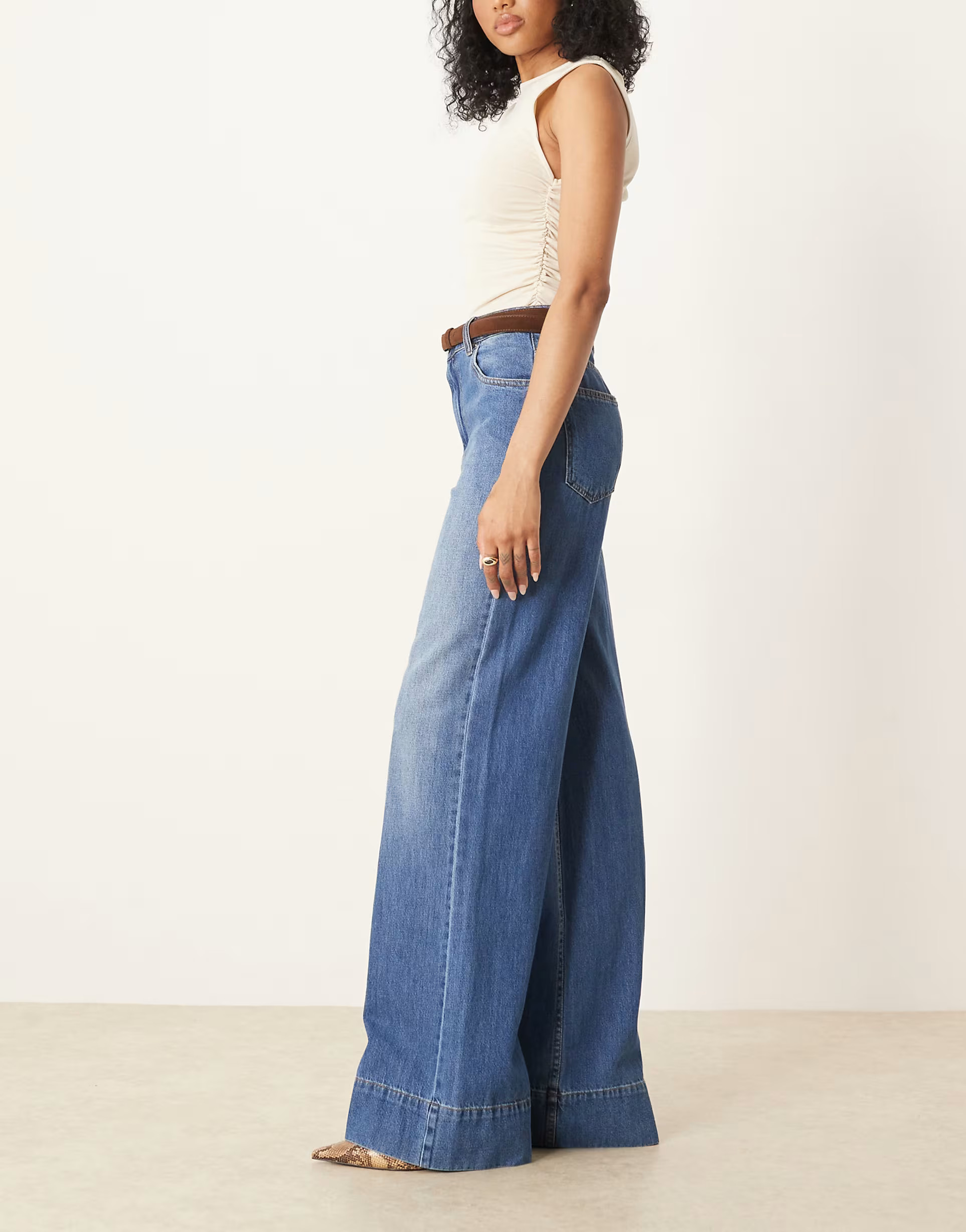 ASOS DESIGN Tall wide leg jean with crease front and belt in dark mid wash | ASOS | ASOS (Global)