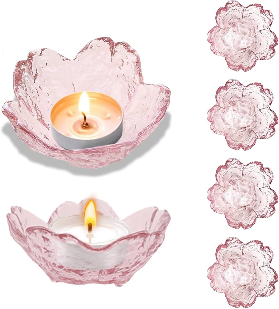 Glass Votive Candle Holders,Glass Seasoning Dishes,Cherry-Blossom Tea Bag Holders,Pink Flower Sna... | Amazon (US)