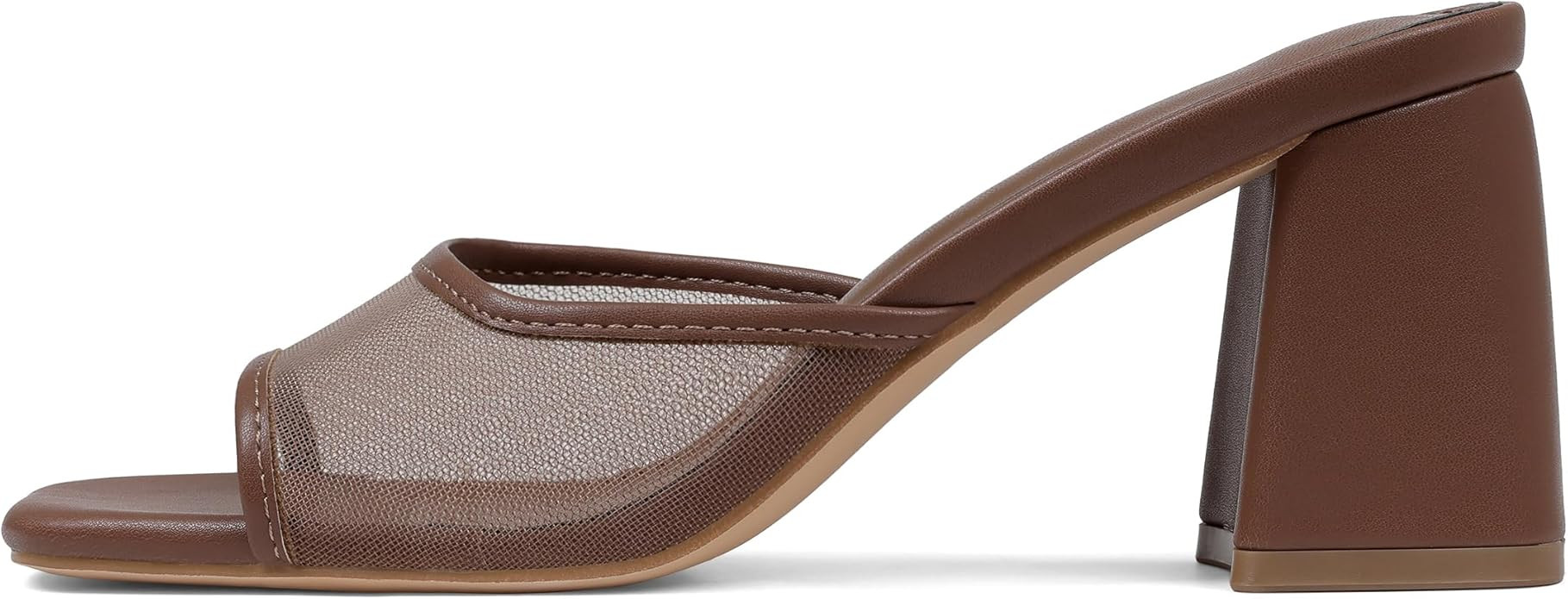 Mattiventon Heeled Sandals for Women Slide Sandals Square Open Toe Mules Chunky Heels Slip On Sum... | Amazon (US)