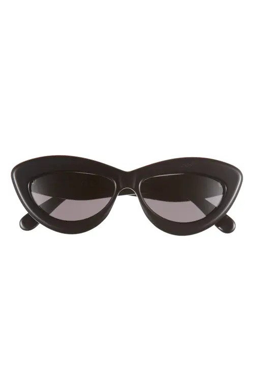 Loewe Curvy 54mm Cat Eye Sunglasses in Shiny Black /Smoke at Nordstrom | Nordstrom