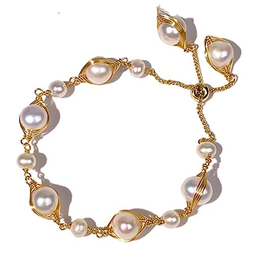 Cosfog Baroque Pearl Bracelet, Exquisite Natural Freshwater Pearls - 18K Gold Plated Copper | Amazon (US)