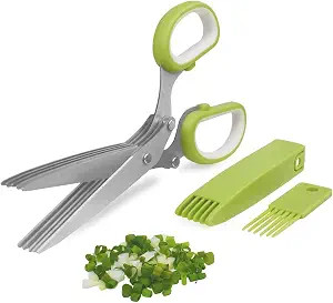 5-Blade Herb Cutter Scissors with Safety Cover, Cleaning Comb - Green | Amazon (US)