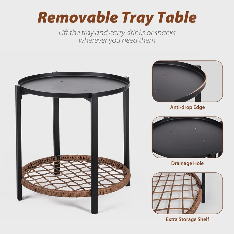 Mugovelo 3 Pieces Patio Bistro Set, Outdoor Rocking Chairs with 2-Tier Coffee Table, Boho Handwov... | Walmart (US)