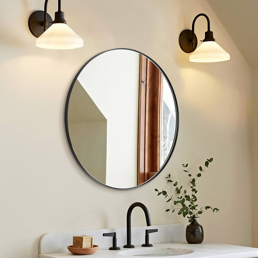 ANDY STAR Round Wall Mirror for Bathroom, 30 Inch Black Circle Mirror Modern Premium Stainless St... | Amazon (US)