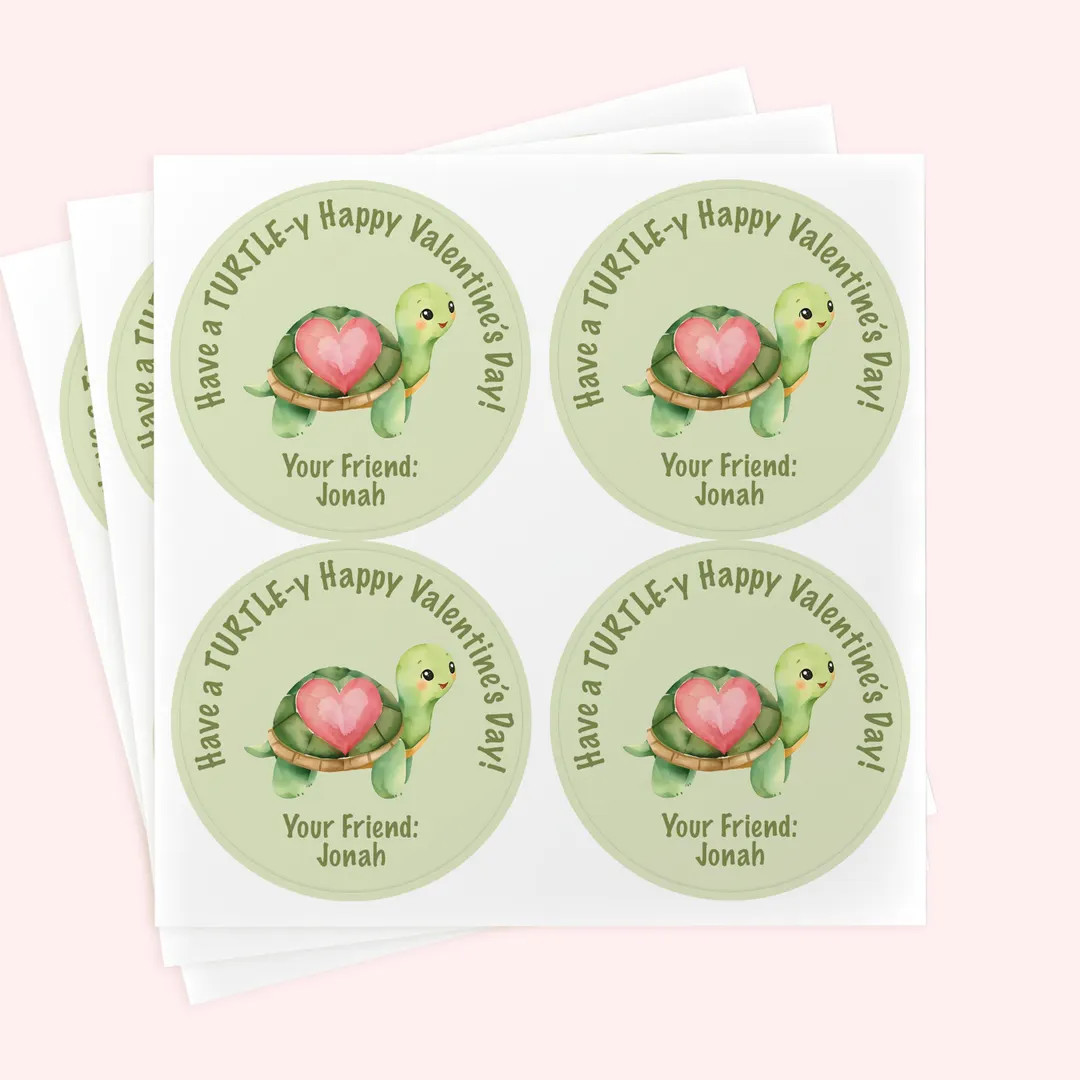 Personalized Valentine's Day Stickers | Sweet Turtle Sticker 2" Round - Etsy | Etsy (US)