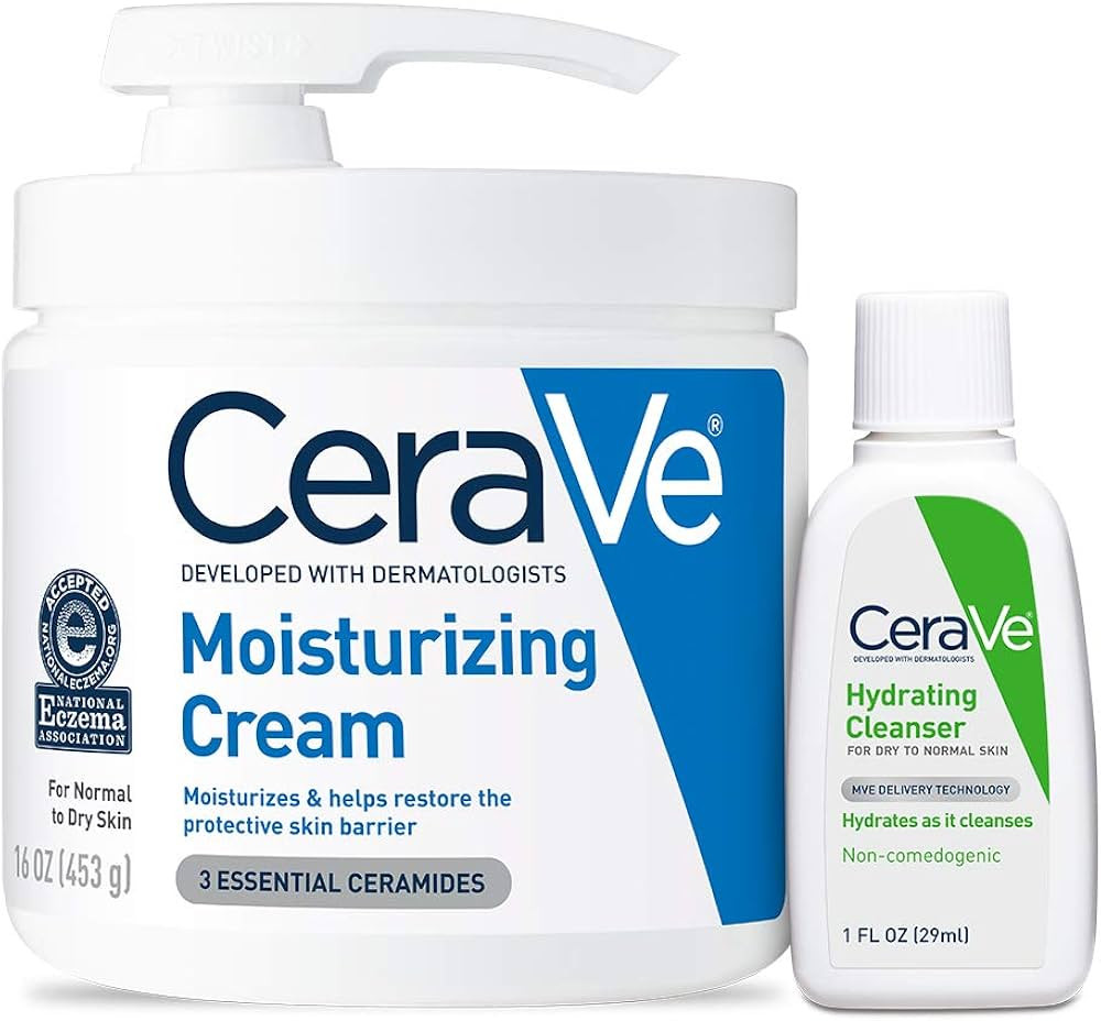 CeraVe Moisturizing Cream Combo Pack | Contains 16 Ounce with Pump and 1 Ounce Hydrating Facial C... | Amazon (US)