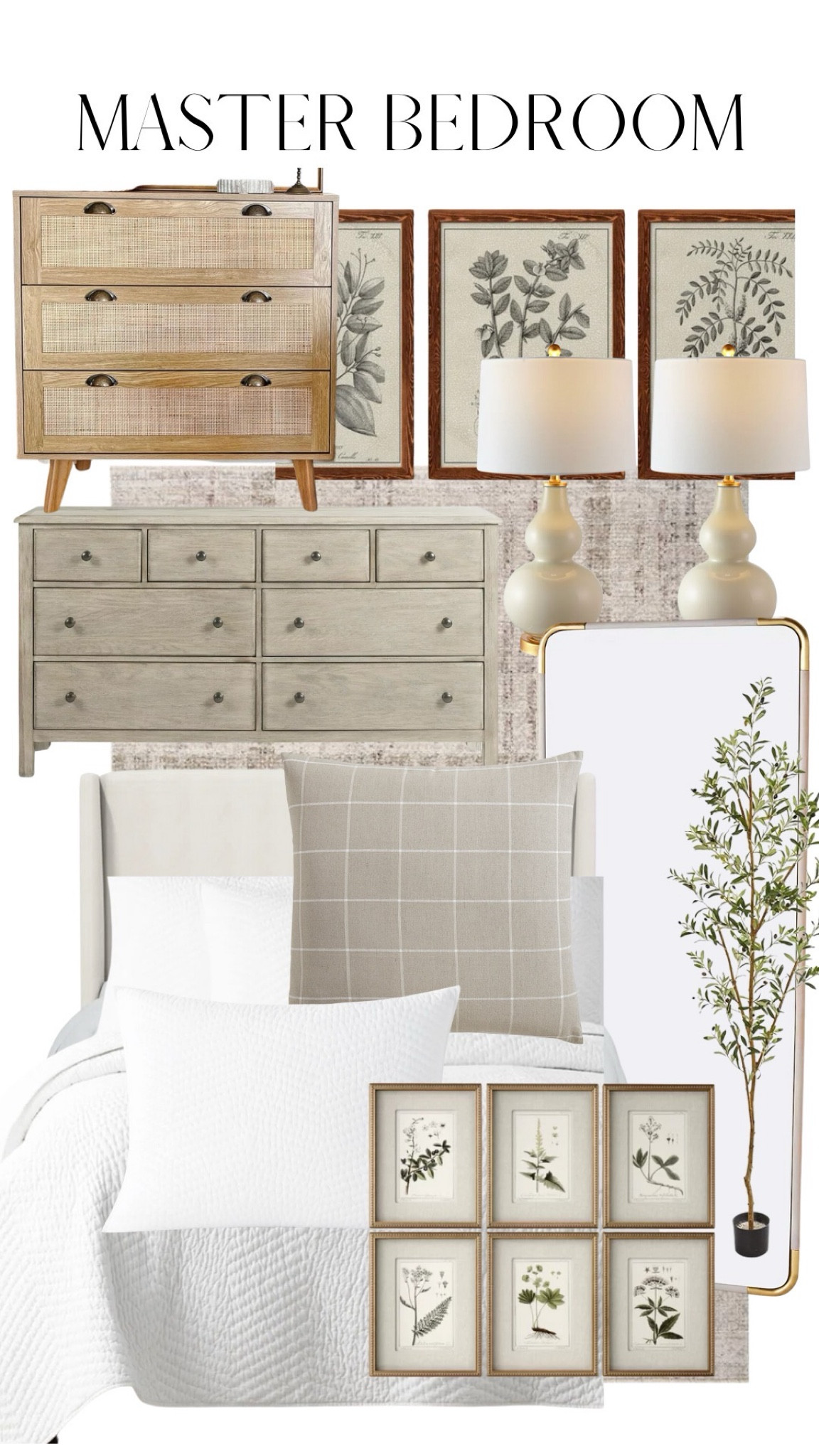 Master bedroom design board // wall art, lamps, dresser, bed // cozy bedroom ideas 

#LTKHome #LTKFindsUnder100 #LTKFamily