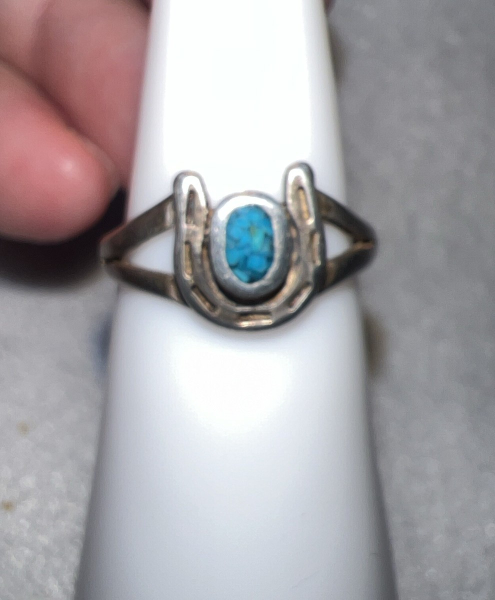 Vintage 925 Sterling Silver Turquoise Inlay Horseshoe Ring Size 5  | eBay | eBay US