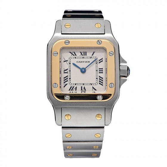 CARTIER Stainless Steel 18K Yellow Gold 24mm Small Santos De Cartier Galbee Quartz Watch | Fashionphile