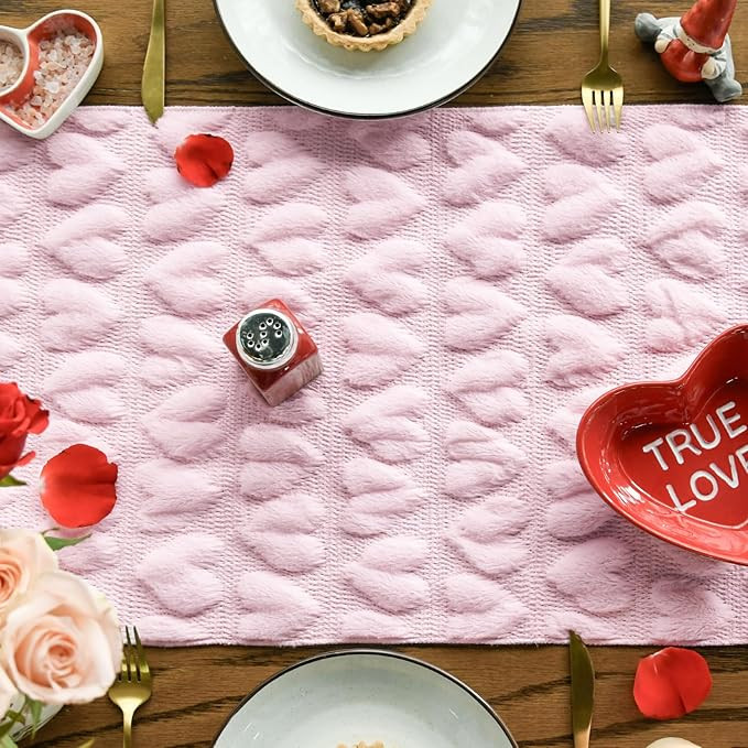 Artoid Mode Pink Soft Plush Faux Fur Jacquard Heart Valentine's Day Table Runner, Seasonal Kitche... | Amazon (US)