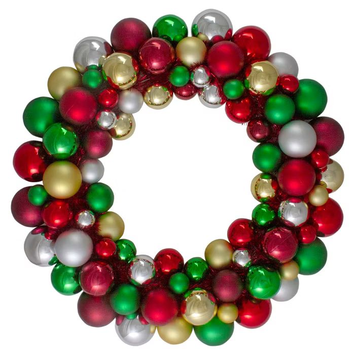 Northlight Traditional Colored 2-Finish Shatterproof Ball Christmas Wreath - 36-Inch, Unlit | Target