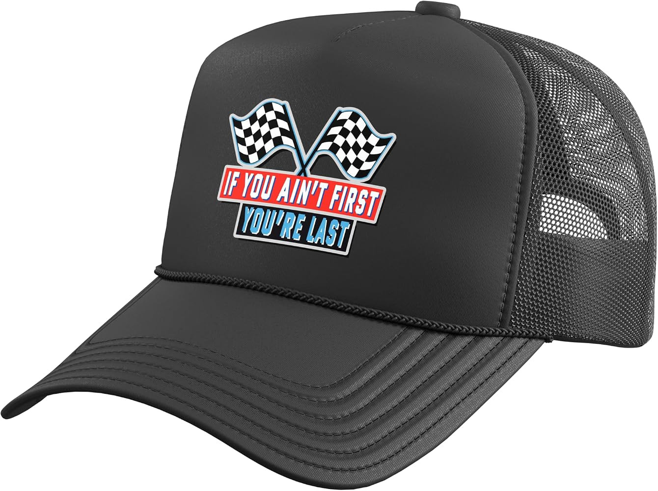 If You Ain't First You're Last - Checkered Flags Trucker Hat with Adjustable Mesh Back | Amazon (US)
