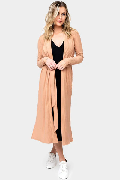 Ribbed Knit Duster Cardigan with Side Slit | Gibson