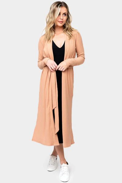 Ribbed Knit Duster Cardigan with Side Slit | Gibson