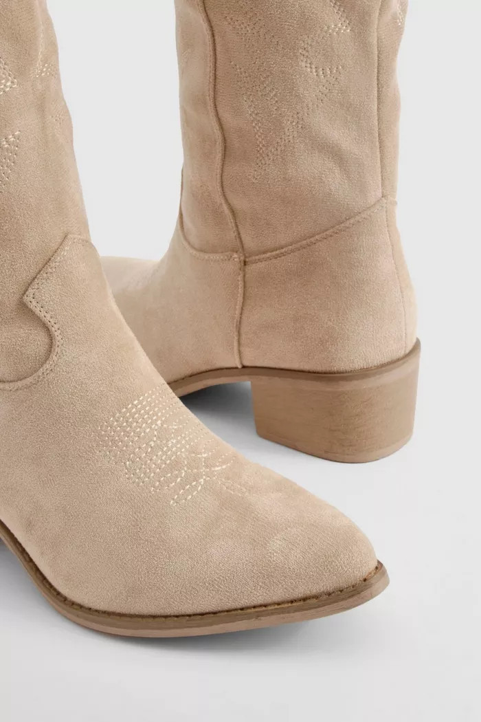 Embroidered Knee High Western Boots | boohoo (US & Canada)