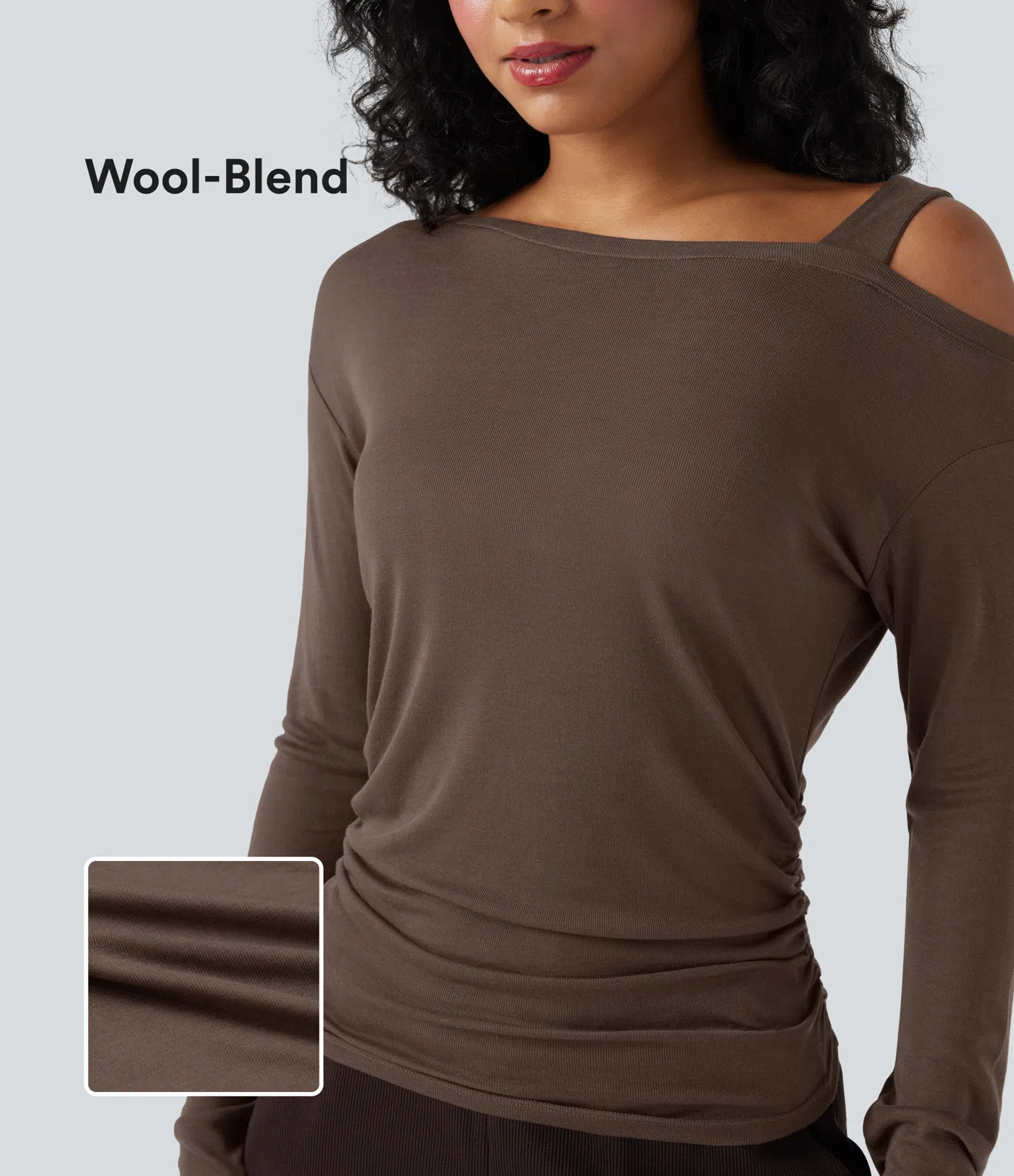 Women’s One-Shoulder Long Sleeve Asymmetrical Casual Wool-Blend T-Shirt - Halara | HALARA