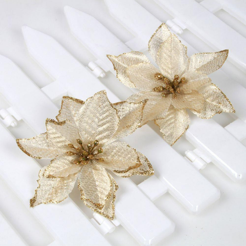 12pcs Glitter Poinsettia Christmas Tree Ornament Artificial Wedding Christmas Flowers Xmas Tree W... | Walmart (US)