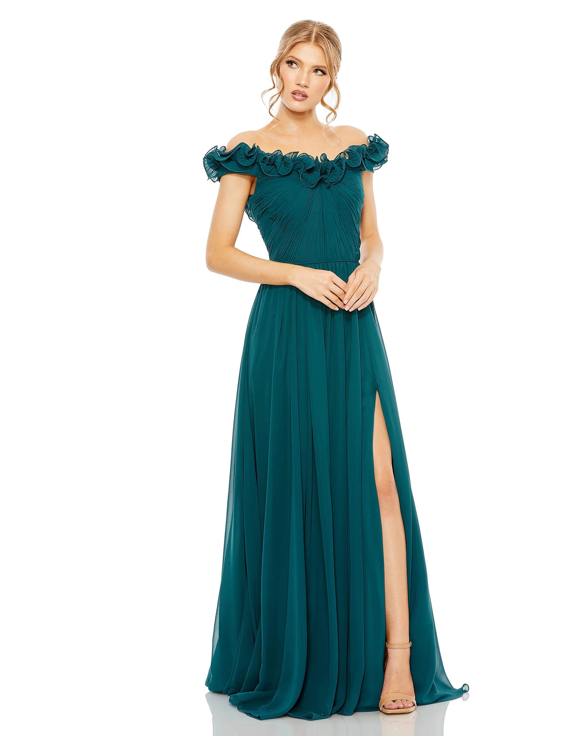 Ruched Off The Shoulder A Line Gown | Mac Duggal