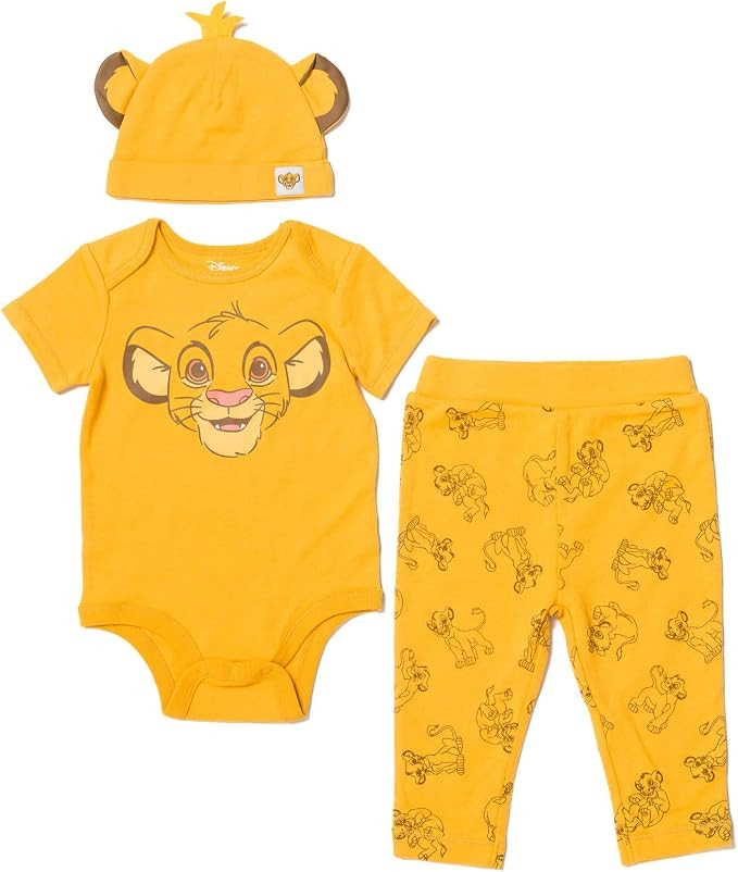 Disney Mickey Mouse Minnie Mouse Lion King Winnie The Pooh Baby Bodysuit Pants and Hat 3 Piece Ou... | Amazon (US)