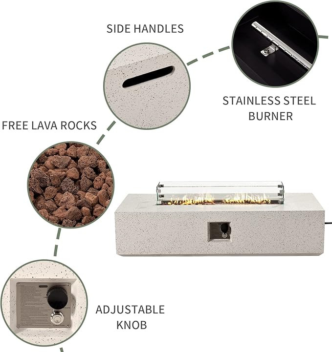 COSIEST 2-Piece Outdoor Propane Fire Table Set, Rectangle Concrete 56-inch x 28-inch Fire Pit (Ce... | Amazon (US)