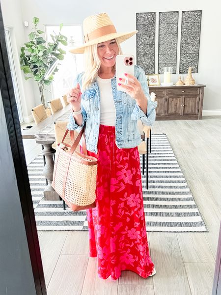Love these floral wide leg pants with a white tank top, rhinestone sandals and a denim jacket. Small in everything and sandals true to size. Also linked my straw hat and beach bag  



#LTKOver40 #LTKSeasonal #LTKFindsUnder50