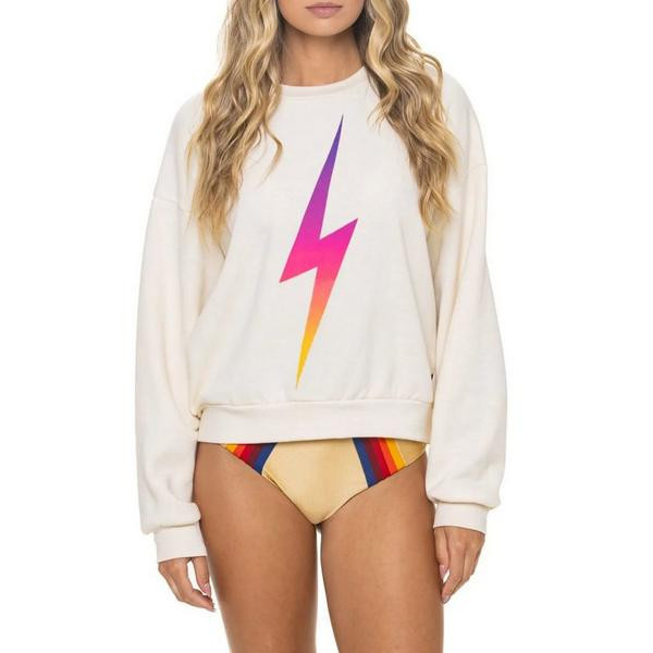 Women's Aviator Nation Bolt Fade Relaxed Crewneck Sweatshirt Medium Vintage White | Scheels Sports