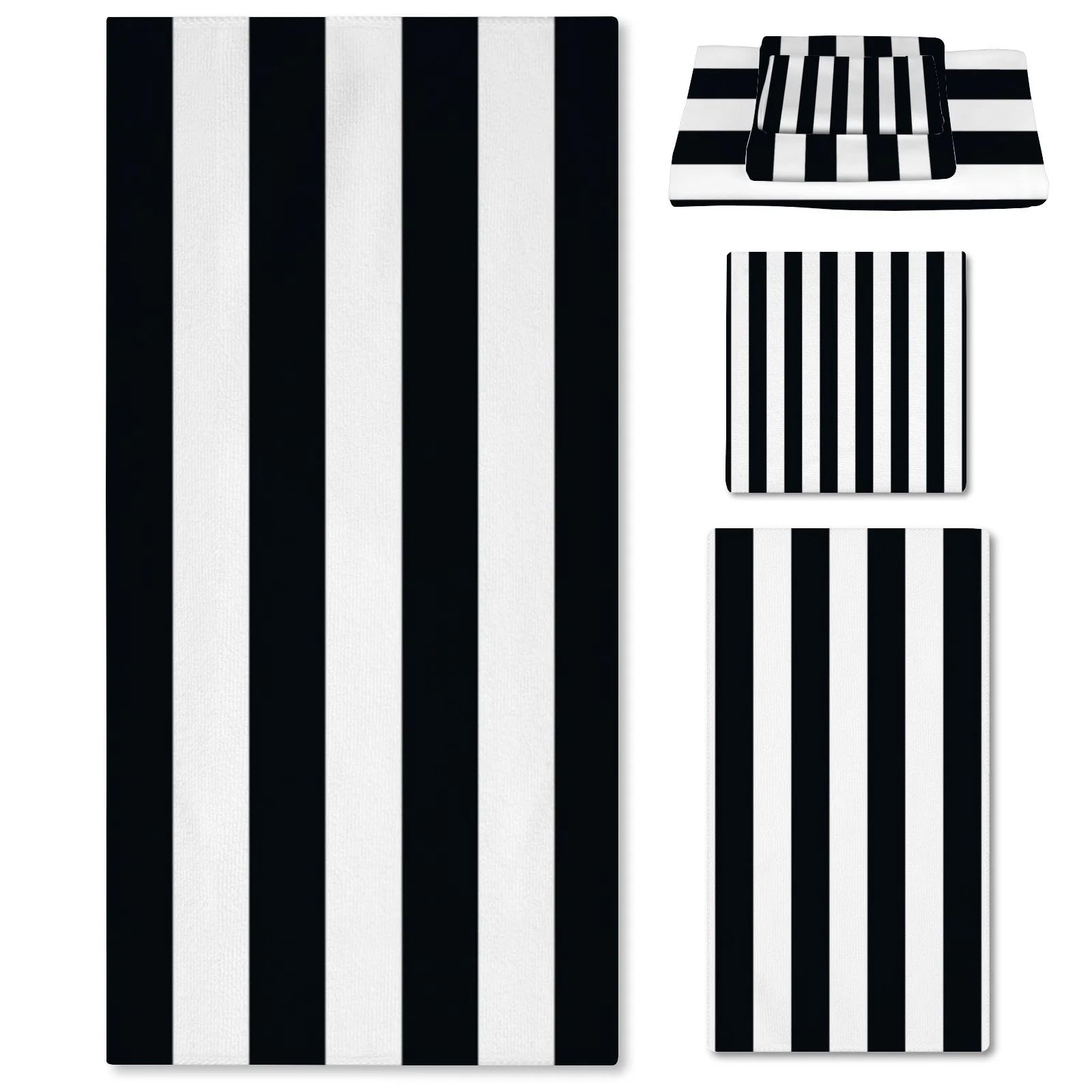 Black and White Stripes 3 Piece Towel Set, Soft Absorbent Towels for Bathroom, Bath Towels Hand T... | Walmart (US)