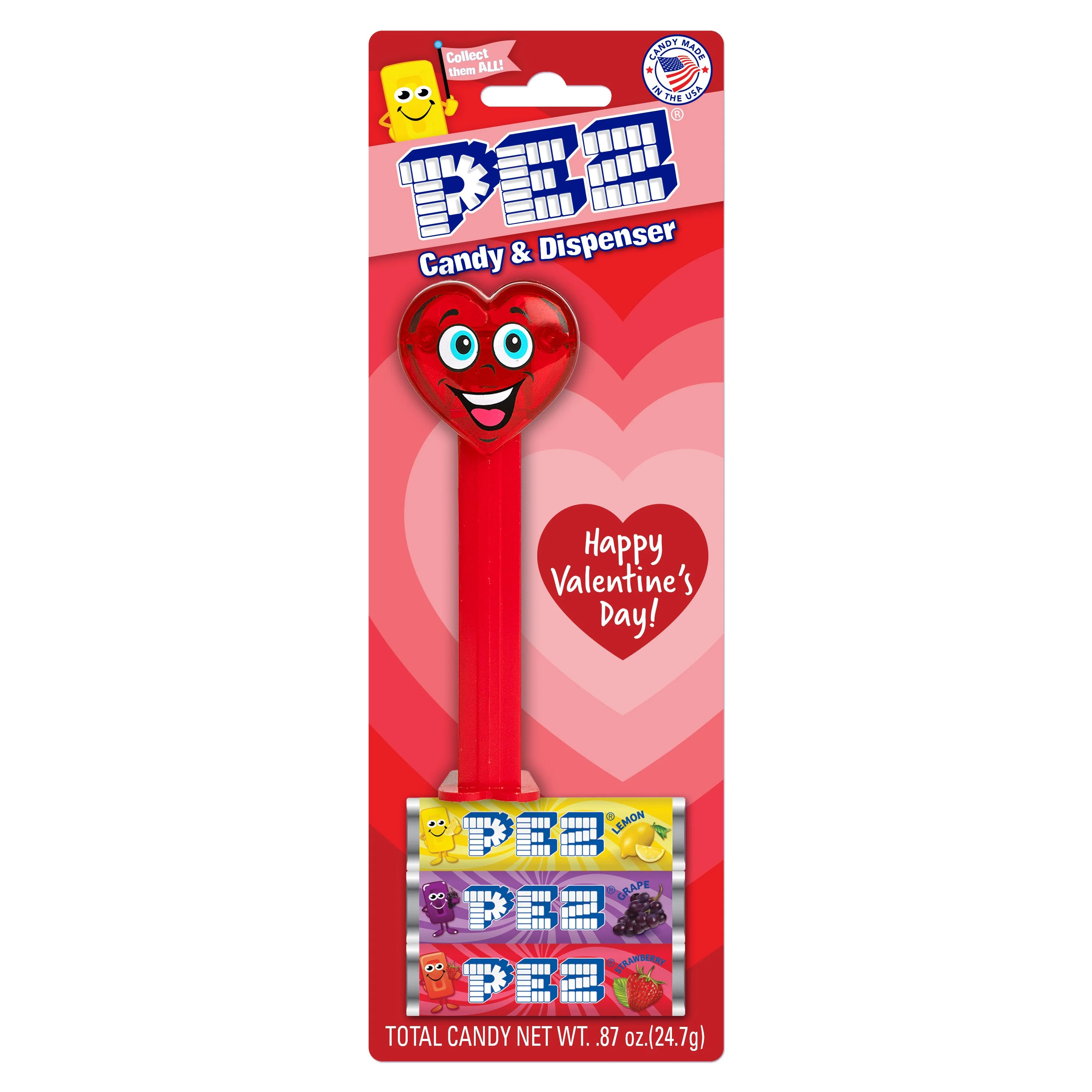WM PEZ Valentine Happy Heart Blister, 1 Candy Dispenser Plus 3 Rolls Assorted Candy, Blister Card... | Walmart (US)
