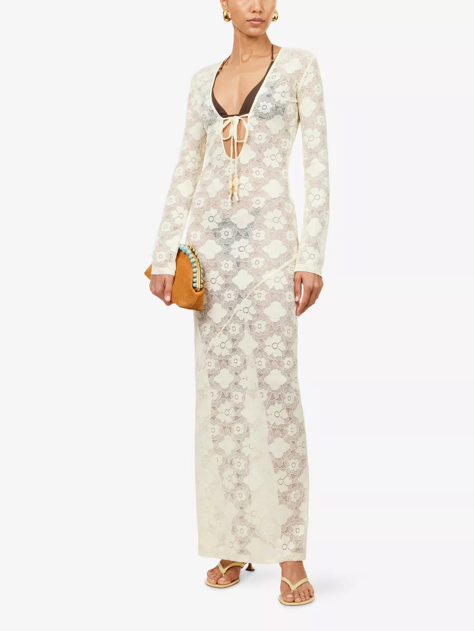 Long-Sleeve Semi-Sheer Lace Maxi Dress | Selfridges