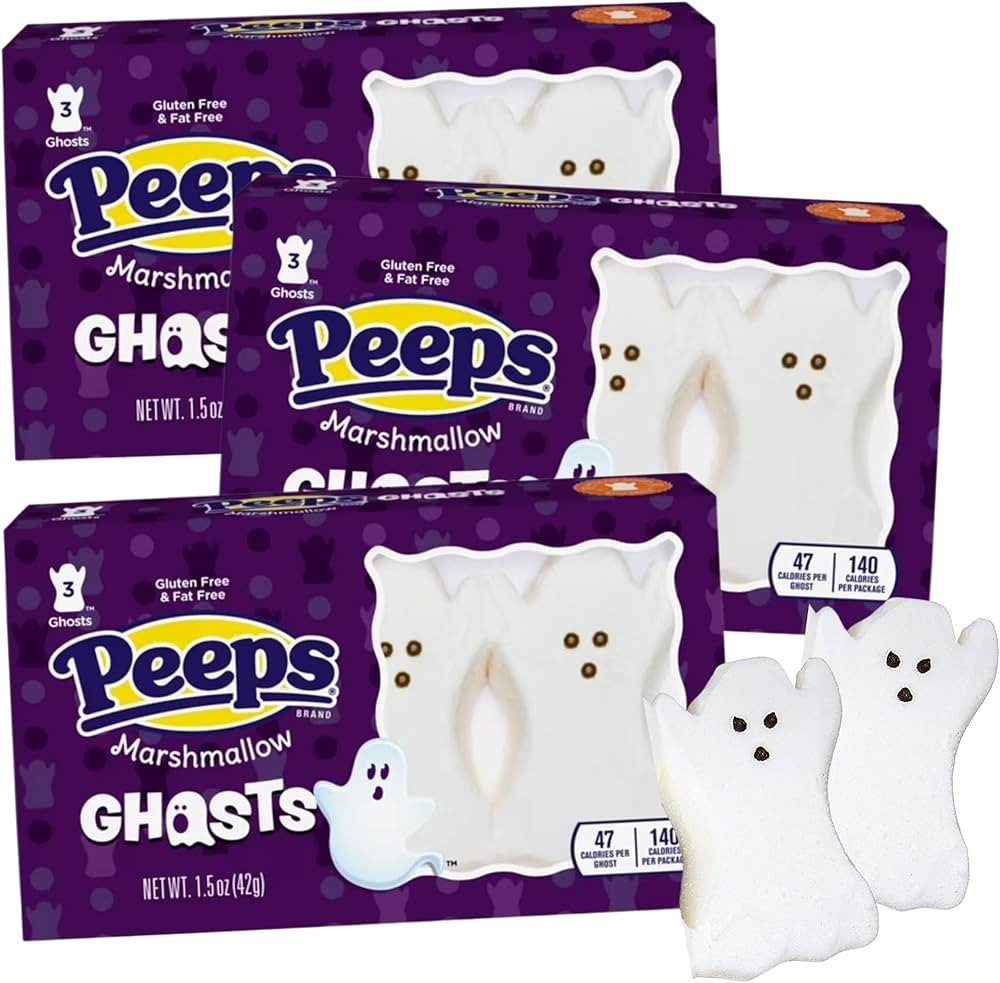 Halloween Peeps Ghost Marshmallows, Classic Spooky Candies, Cupcake and Dessert Toppers, 3 Count ... | Amazon (US)