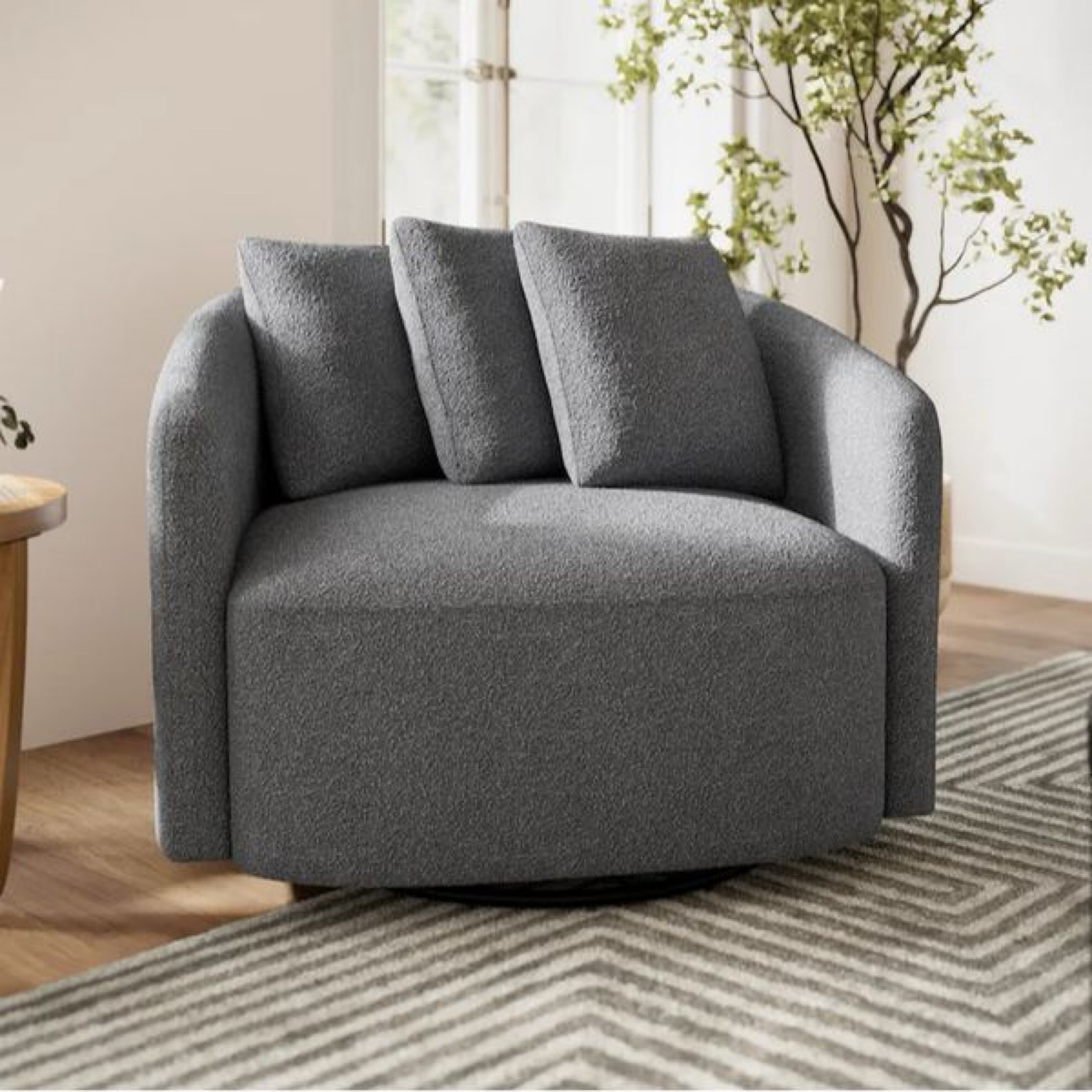 This swivel barrel chair from @drewbarrymore collection is incredibly comfortable and deep!! We purchased two for @mountainthunderbreck and are still swooning over them 🥹 #barrelchair #swivelchair #boucle #chair #accentchair

#LTKHome