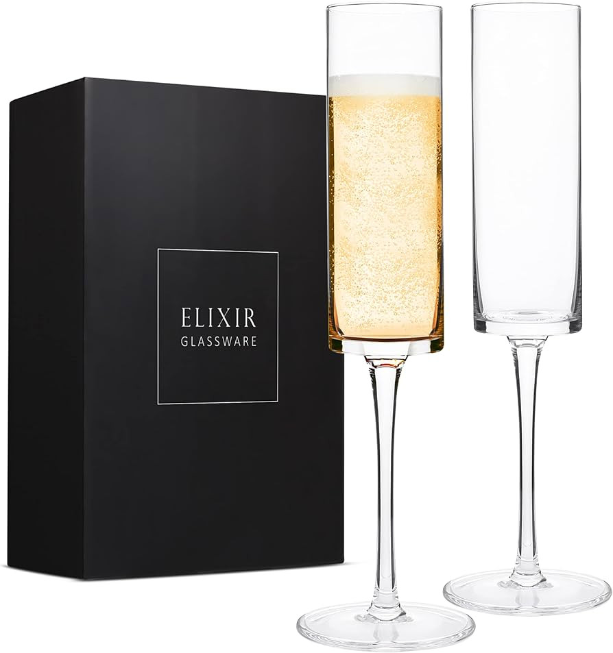 ELIXIR GLASSWARE Champagne Flutes, Edge Champagne Glass Set of 2 - Modern & Elegant Gift for Wome... | Amazon (US)