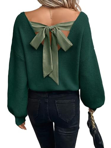 SISKIN Women’s Backless Knit Sweater with Elegant Bow Tie Green | Amazon (US)