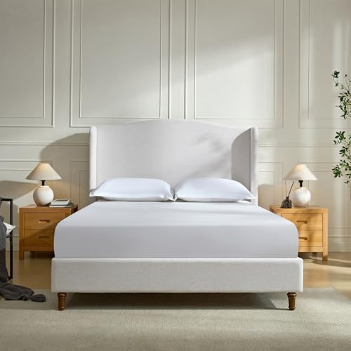 King 54" Tall Headboard Wingback Upholstered Platform Bed Frame Premium Textured Canvas Look for ... | Amazon (US)