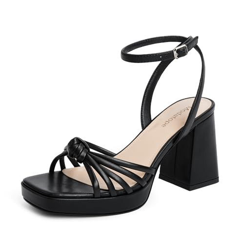 Modatope Women's Black Platform Chunky Heel Sandals, Size 6.5 | Amazon (US)