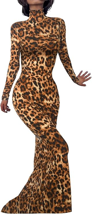 Long Sleeve Maxi Dress for Women - Casual Turtleneck Bodycon Formal Dresses Elegant Mermaid Hem 2... | Amazon (US)