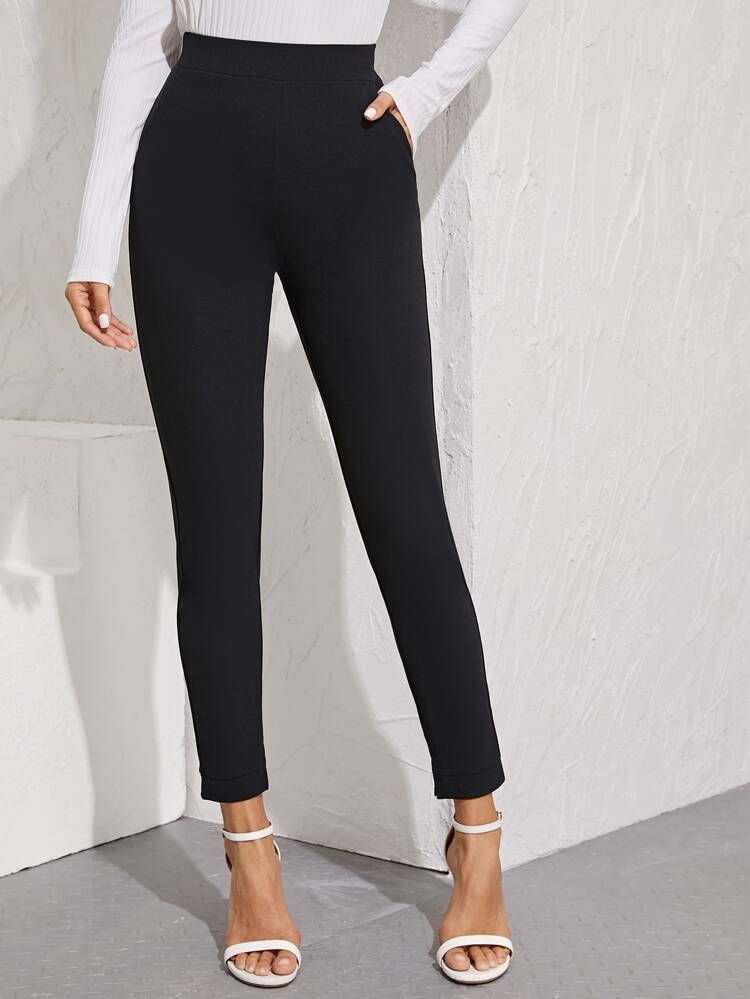 High-Rise Vented Ankle Cut Pants | SHEIN