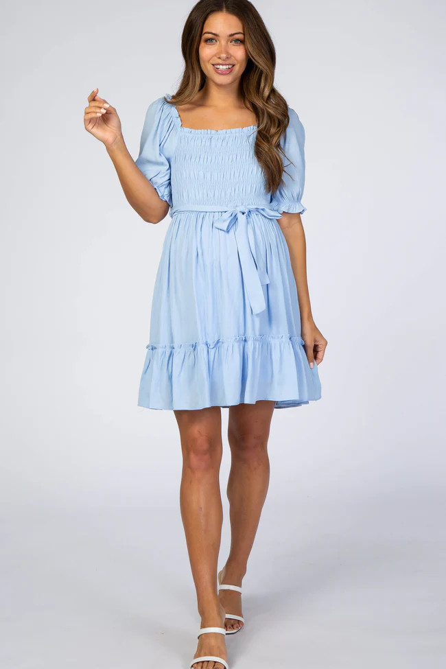 Light Blue Smocked Maternity Dress | PinkBlush Maternity