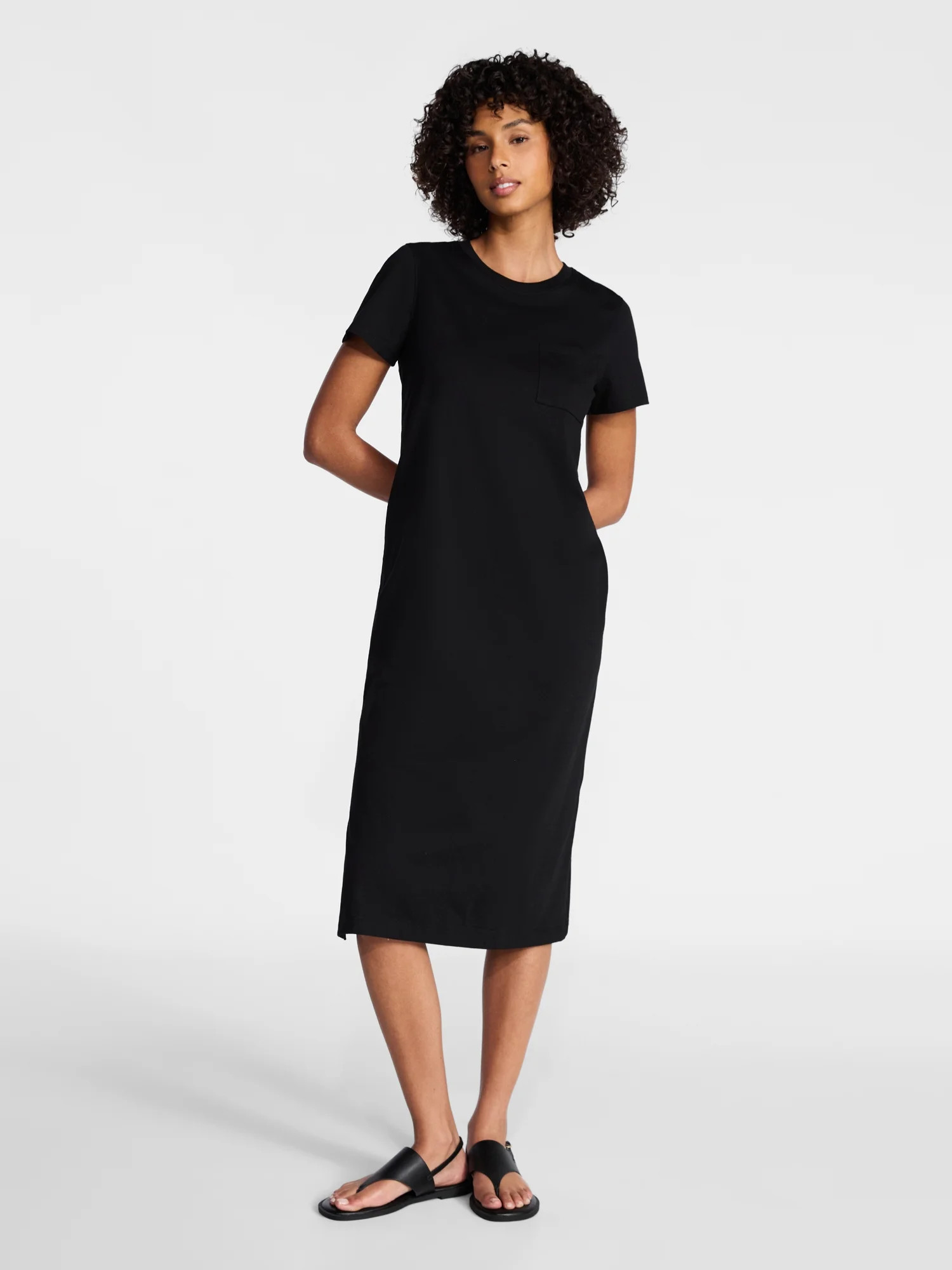 Time and Tru Women's Cotton Midi T-Shirt Dress with Short Sleeves, Sizes XS-XXXL | Walmart (US)