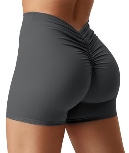YEOREO Daze Workout Shorts Womens Scrunch Butt Gym Shorts for Women V Back Booty Butt Lifting Biker Compression Spandex Yoga Shorts Grey Small | Amazon (US)