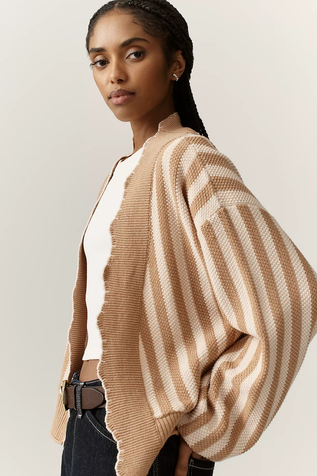 By Anthropologie Waffle-Knit Scalloped Cardigan Sweater | Anthropologie (US)