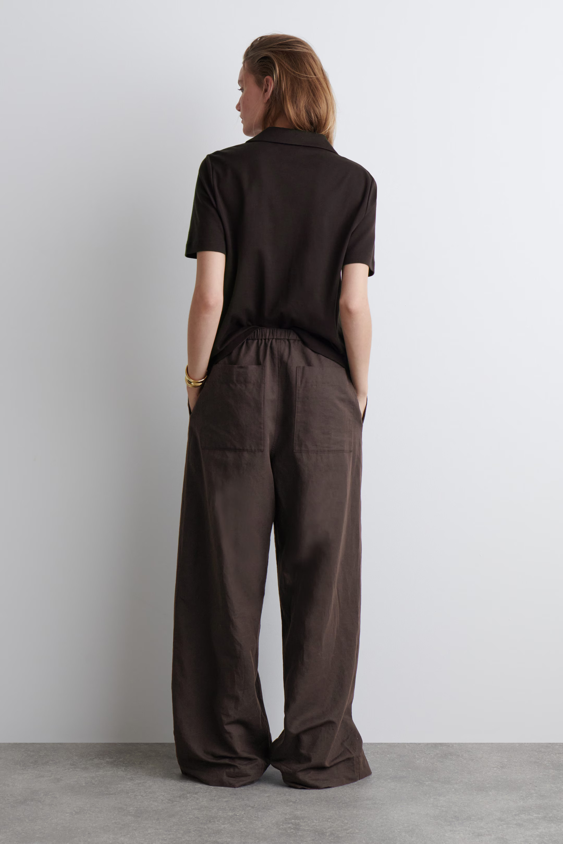 WIDE-LEG LINEN DRAWSTRING TROUSERS - DARK BROWN | COS UK