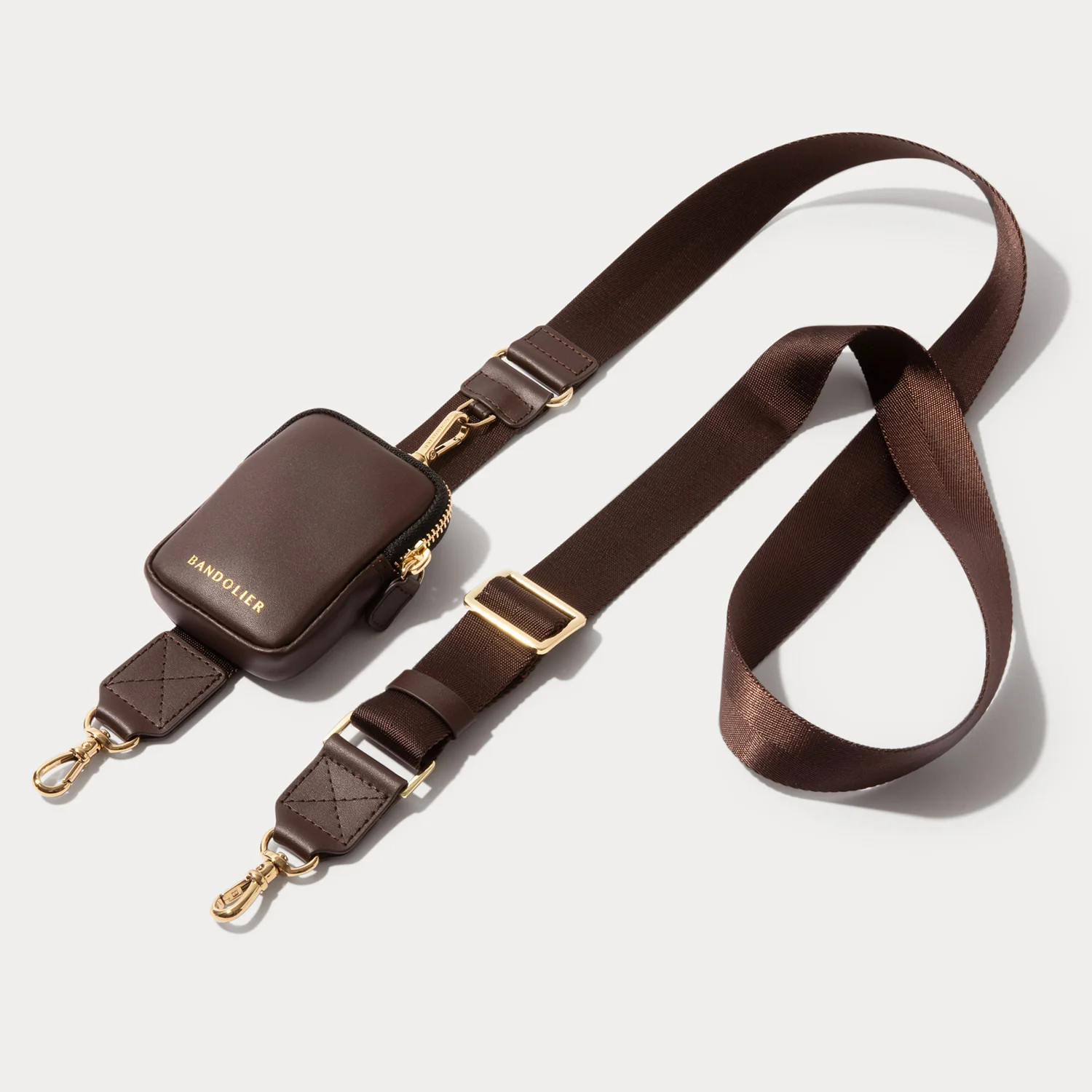 Bodie Crossbody Strap Only with Mini Zip Pouch - Espresso/Gold | Bandolier