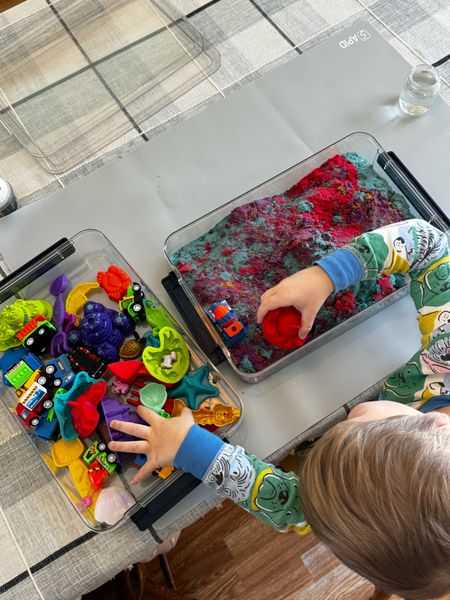 These file containers make the best storage for play doh, kinetic sand, and other messy activities. They can play right in the box and then you just have to snap the lid on to store it  

#LTKkids