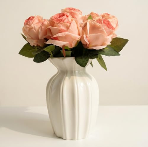 White Ceramic Vase, 7.9 Inch Water Safe Vase for Fresh Flowers, Farmhouse Home Decor Table Centerpieces for Living Room Cabinet Wedding (White B) | Amazon (US)