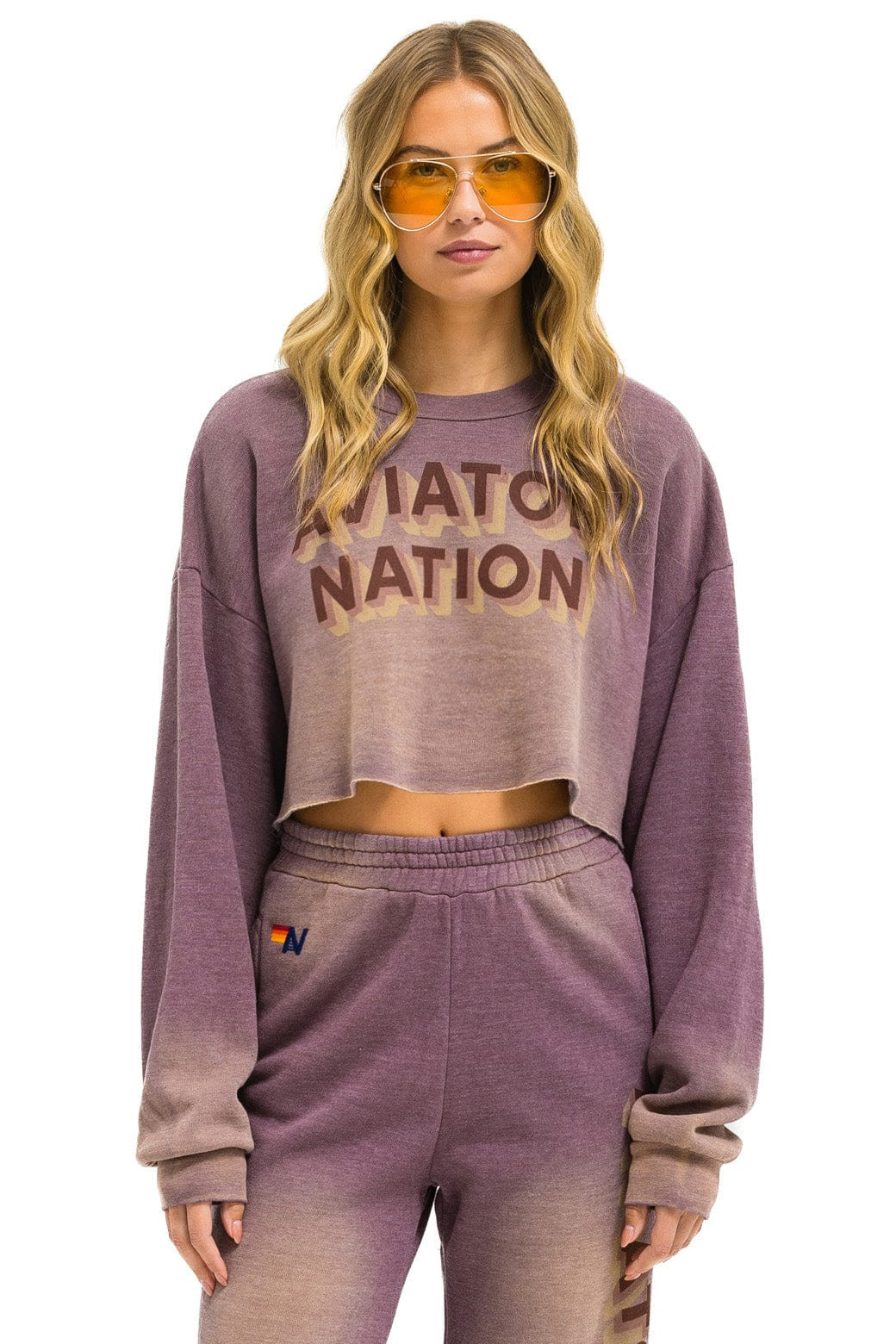 AN 3D CROPPED CREW SWEATSHIRT RELAXED - FADED MOCHA | Aviator Nation